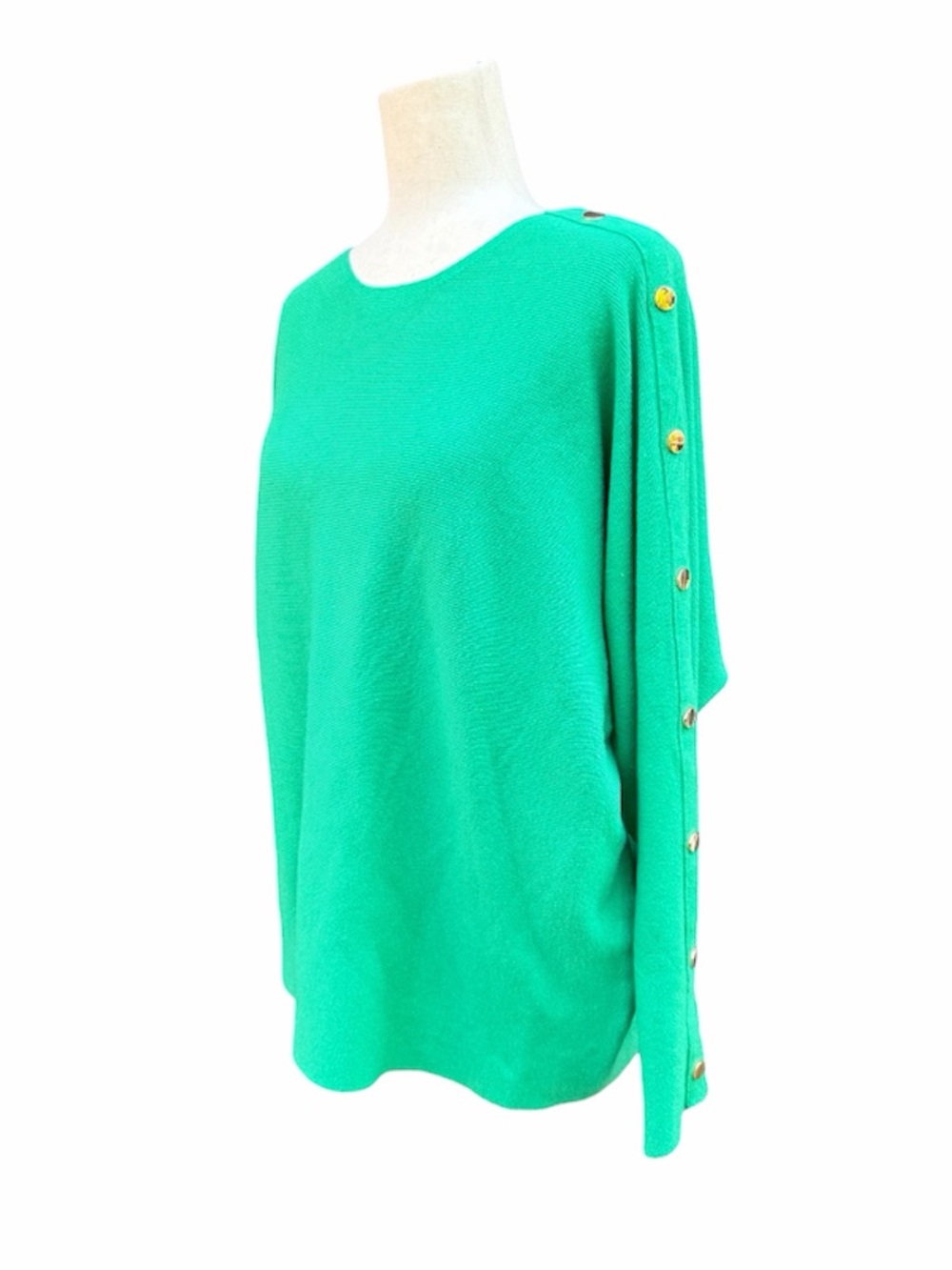Vida Milano Teal Green Gold Button Women's Drop Shoulder Knit Sweater Top M NWT